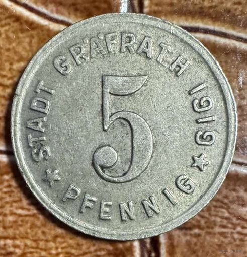 Монета 5 пфеннигов 1919 год. Графрат. Веймарская республика.