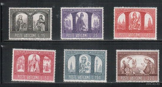 Ватикан-1966,(Мих.502-507) ** ,1000-лет католичества в Польше(полная серия)