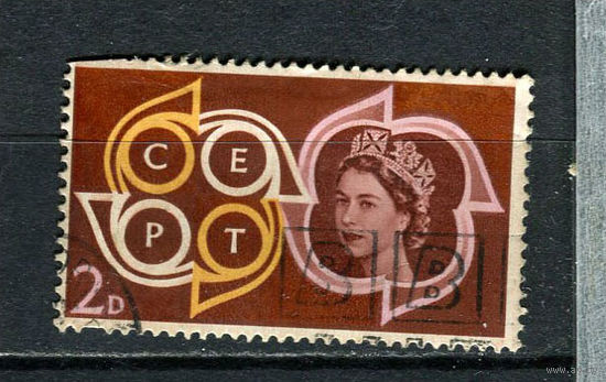 Великобритания - 1961 - Европа (C.E.P.T.). Королева Елизавета II 2P - (есть тонкое место) - [Mi.346] - 1 марка. Гашеная.  (Лот 30Fo)-T25P18