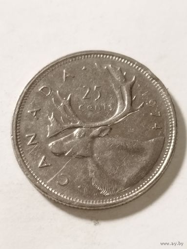 Канада 25 центов 1974