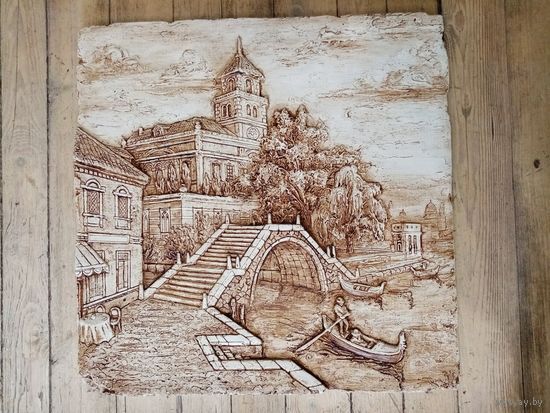 Панно "Венеция". гипсовый камень, патина. 60х60см.