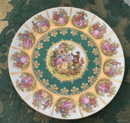 Тарелка Свидание по картинам Фрагонар цвет Зеленый  JWK Германия винтаж