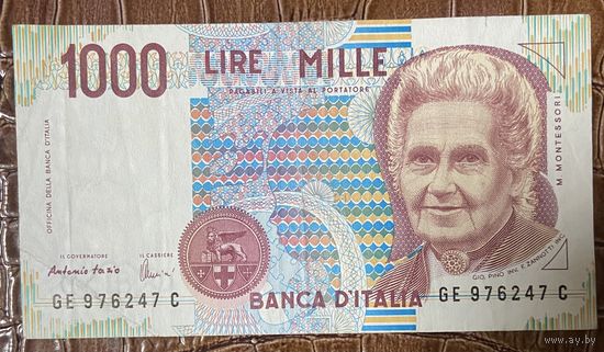 Банкнота 1000 лир 1990 год Италия.