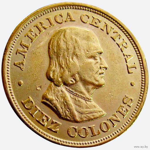Коста-Рика, 10 колон 1899 г., АU, костариканский колон, гурт рубчатый, золото 900/ 7,78 г, KM #140, тираж 50 000 шт.! Доставка только при личной встрече, связь по телефону или мессенджеру.