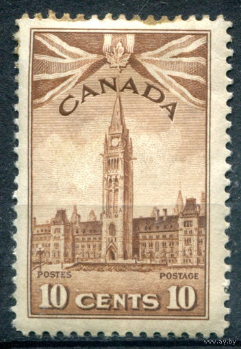 Британские колонии - Канада - 1942/43г. - военное производство, архитектура, 10 с - 1 марка - MH с жёлтыми пятнами на перфорации [Mi 224]. #3-WB-102-A-2