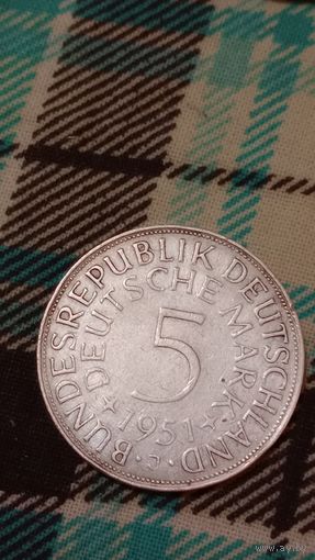 Германия 5 марок серебро 1951 J