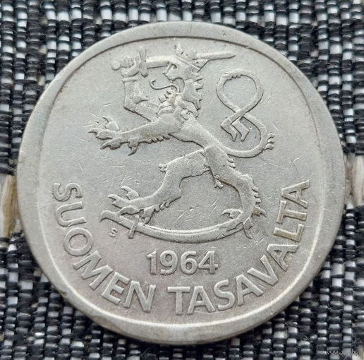 Финляндия 1 марка 1964 года, S, UNC. Серебро! Сторгуй за свою цену, предложи обмен!
