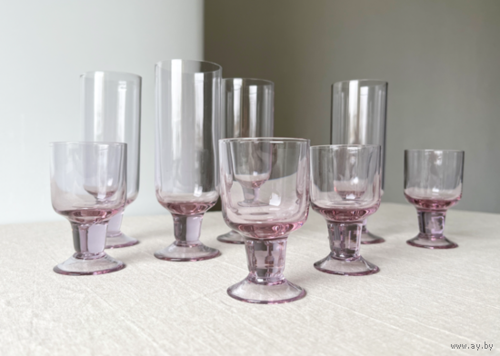 Набор Бокалы рюмки цветное стекло винтаж