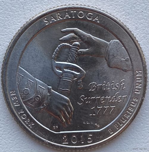 США 25 центов (квотер) 2015 г. D. Национальный исторический парк Саратога. Штат Нью-Йорк
