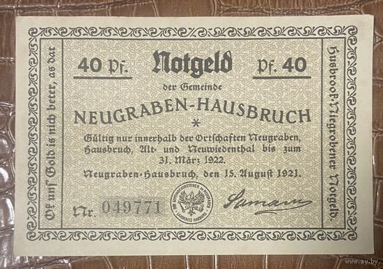 Нотгельд 40 пфеннигов 1921 год. Нойграбен-Хаусбрух. Веймарская республика