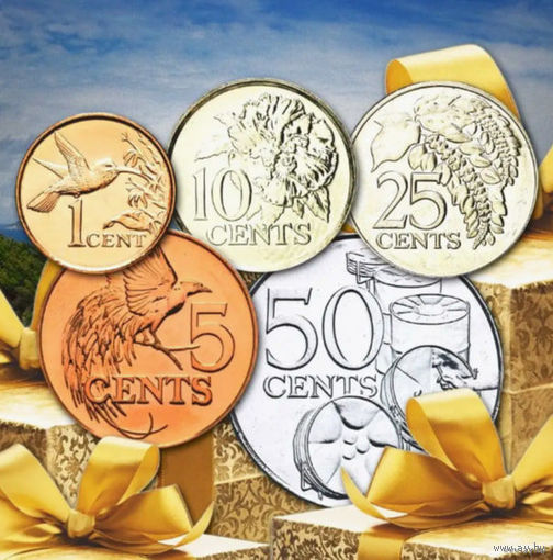 Тринидад и Тобаго набор монет 1, 5, 10, 25, 50 центов. UNC. Предложи свою цену или обмен!