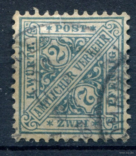 Королевство Вюртемберг - 1906г. - Служебные марки тип II. Цифры, 2 Pf - 1 марка - гашёная, есть утончение [Mi 227]. #1-Wu-8-A-1