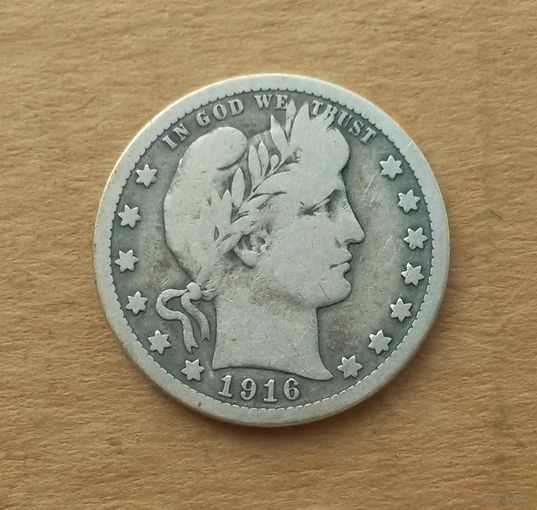 США, четверть доллара (квотер) 1916 г., серебро 0.900, D