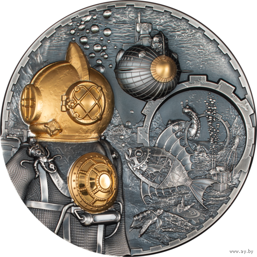 Острова Кука 100 долларов 2024г. "Стимпанк. Steampunk. Наутилус". Монета в капсуле; подарочном футляре; сертификат; коробка. СЕРЕБРО 1000гр.