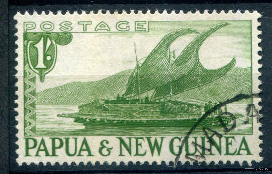 Британские колонии - Папуа Новая Гвинея - 1952/60г. - ландшафты, виды, местные мотивы, 1 Sh - 1 марка - гашёная [Mi 15]. #3-WB-90-A-2