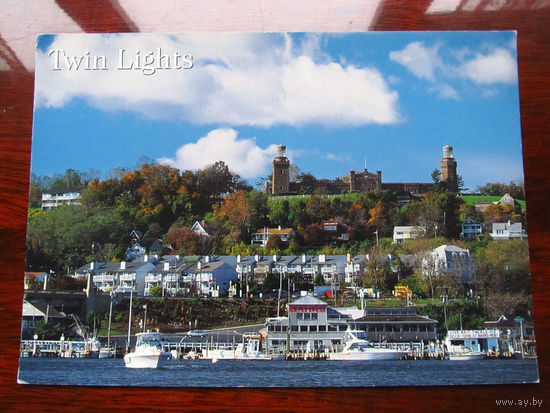 С005-3100 Открытка Navesink Twin Lights Highlands NJ США Конец 1990-х – начало 2000-х Подписана Прошла почту