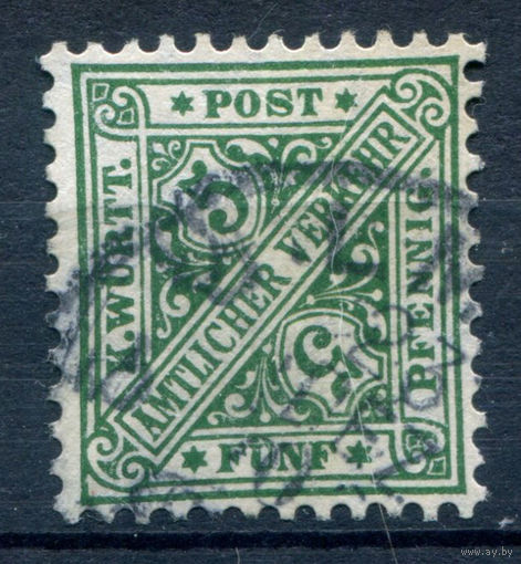 Королевство Вюртемберг - 1906г. - Служебные марки тип II. Цифры, 5 Pf - 1 марка - гашёная [Mi 229]. #1-Wu-8-A-1