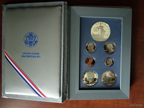 Монета США 1 доллар Серебро 1986 Proof с годовым, набором в футляре.