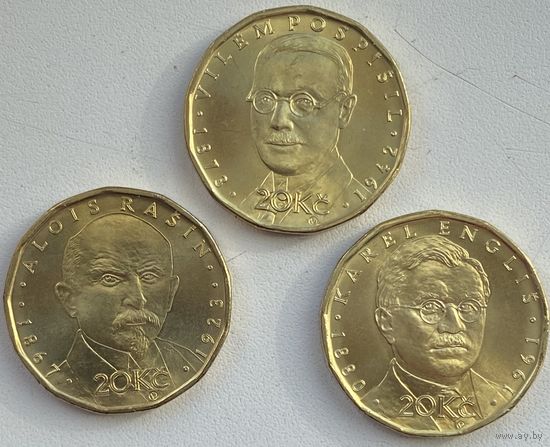 Чехия 20 крон 2019 г. Карл Энглиш, Вилем Поспишил, Алоис Рашин. Набор 3 шт.