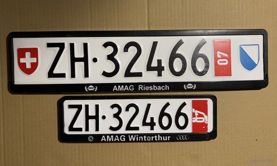Номерные знаки, пара. Швейцария. Транзиты, с рамками.