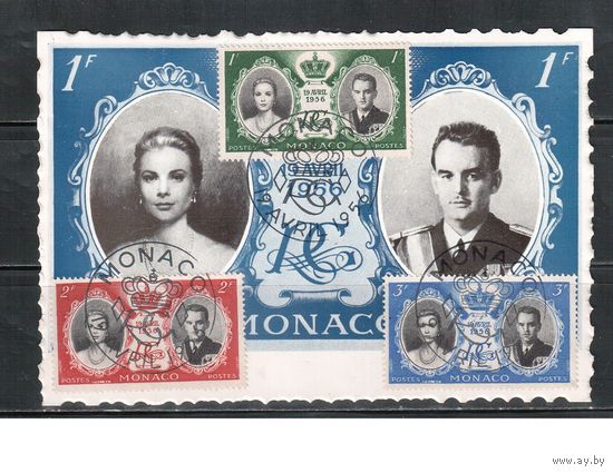 Монако-1956(Мих.561-563)  Свадьба Грейс Келли и Князя Ренье III,  карточка, СГ
