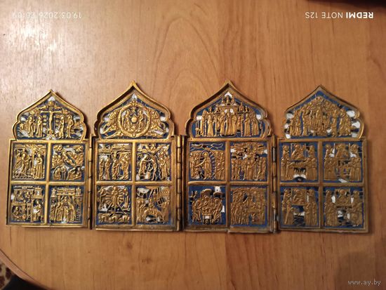 С рубля. складень "Двунадесятые праздники". РИ 2 эмали. сохран.