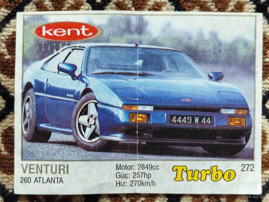 Вкладыш Turbo (Турбо) 5 серия (261-330, Yellow, серебряная тонкая рамка), номер 272, Venturi 260 Atlanta. Возможен небольшой торг.