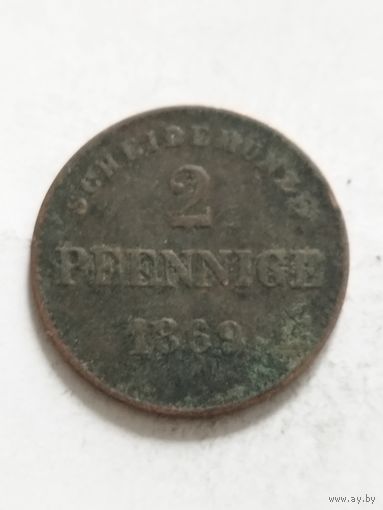 Германия Герцогство Саксен-Майнинген 2 пфенинга 1869