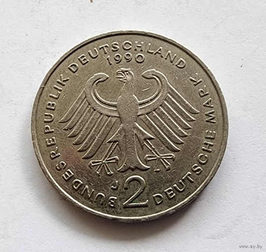 Германия 2 марки, 1990 Франц Йозеф Штраус, 40 лет Федеративной Республике (1949-1989) J