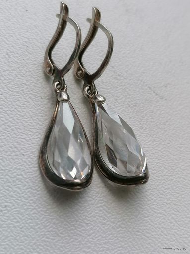 Серьги серебро 925 пробы, с хрусталем, торги с Рубля
