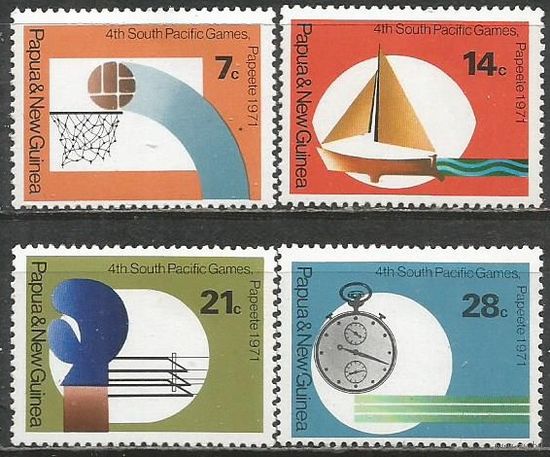 Папуа Новая-Гвинея. 4-я Годовщина Южно-Тихоокеанских спортигр. 1971г. Mi#203-06. Серия.
