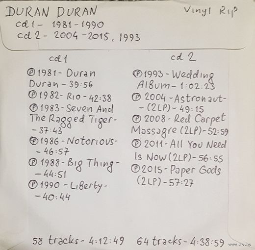 CD MP3 DURAN DURAN - 2 CD - Vinyl Rip (оцифровки с винила)