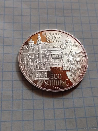 500 шиллингов 1996 года. Площадь Инсбрука. Ag 925. 24 гр.