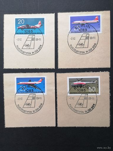 ГДР 1969 Полная серия марок на вырезках "Самолеты" (спецгашение) Mi.1524-1527 каталог 3.00 евро