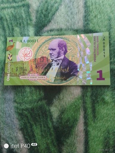 Остров Прометей 1 гульден 2020, AA 00011 Charles Robert Darwin