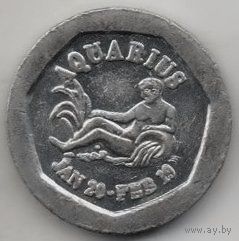 Великобритания. 10 пенсов 1995. Водолей. Национальный транспортный токен. Вариант: Roger Williams Mint (США)