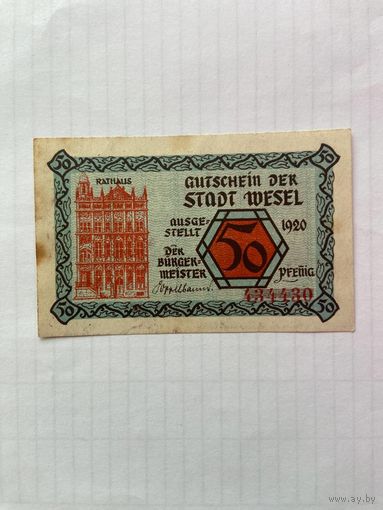 50 пфенигов (нотгельды) Германия г.Везель -1402