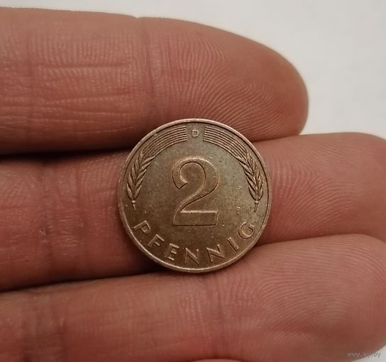 2 пфеннига 1991г. (D). Германия.