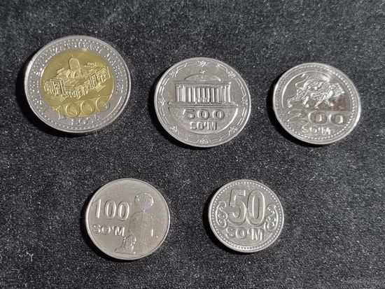 Узбекистан 50 100 200 500 1000 сумов 5 монет 2018-2022 г Unc