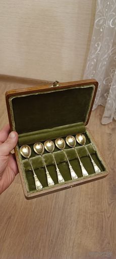 Кофейный ложки серебро с позолотой