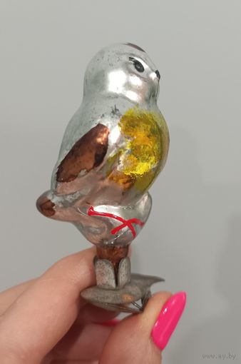 Елочные игрушки, стекло, птичка, воробей, птенец на прищепке