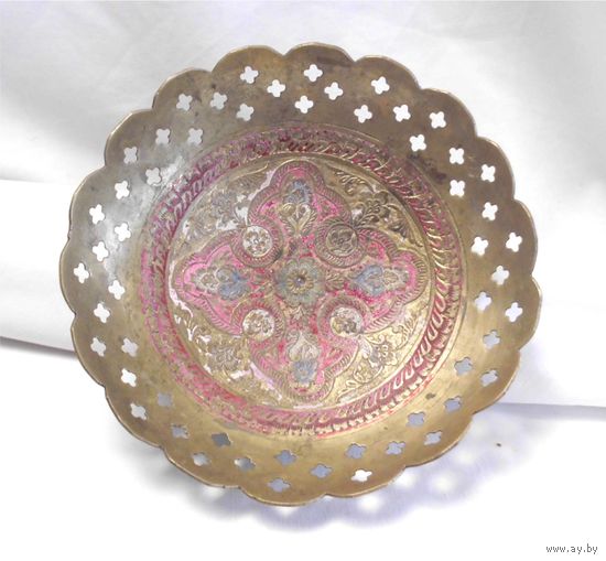 Ваза Конфетница 16 см Латунь Эмаль Индия