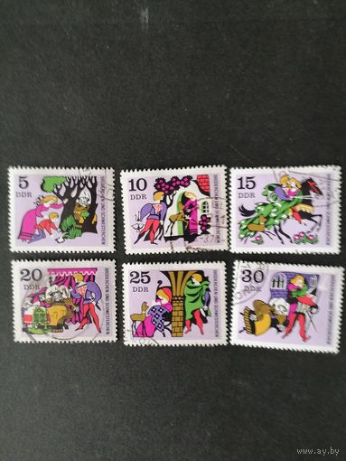 ГДР 1970 Полная серия марок из малого листа "Сказка: братишка и сестричка" (гашение с клеем и наклейками) марки Mi.1545-1550 каталог 5.00 евро