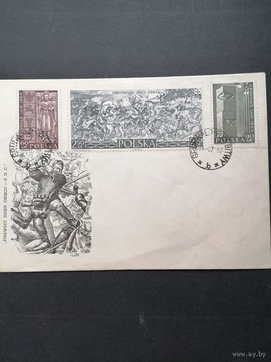 Польша 1960 КПД с полной серией марок "550 лет битве при Танненберге (Грюнвальд)" (почтовое гашение) Mi.1174-1176 каталог 6.50 евро