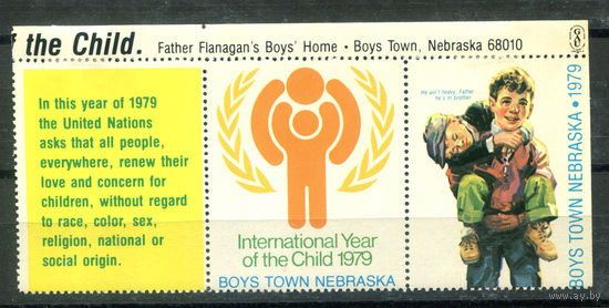 США, виньетки - 1979г. - Boys Town, Небраска. Международный год детей - 3 марки - сцепка - MNH, MH. Без МЦ!