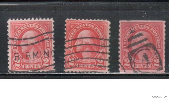 США-1922, (Мих.263 A+F+H), гаш.    , Стандарт, Личности, Президенты , Вашингтон, 3 марки-разл. зубцовки(2)