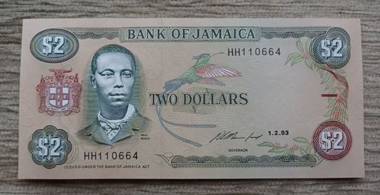 Werty71 Ямайка 2 доллара 1993 UNC банкнота
