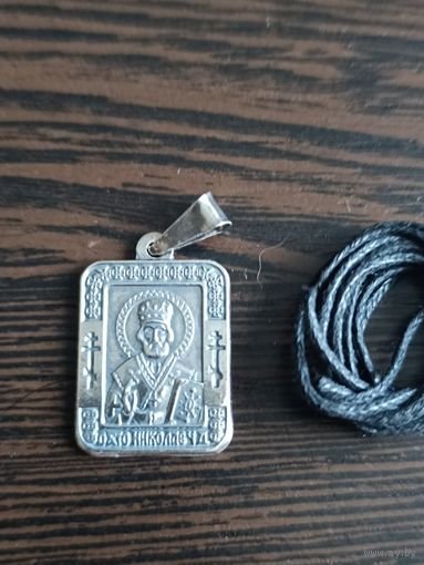 Икона подвеска Николай Чудотворец серебро