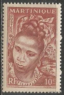 Мартиника. Юная островитянка. 1947г. Mi#239. Цветная бумага.