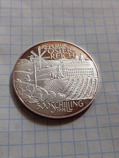 500 шиллингов 1995 года. Холмы Штирии. Ag 925. 24 гр.